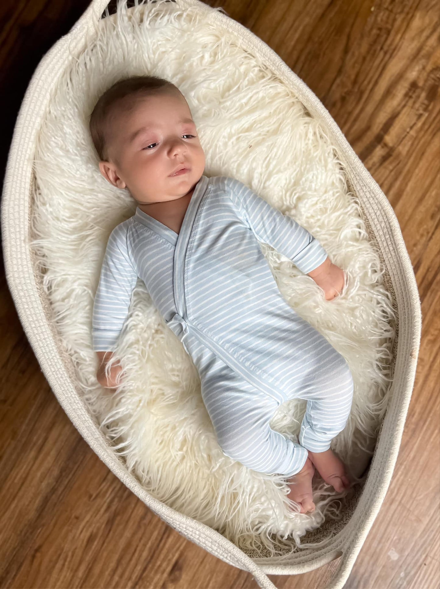 River Sleeper Romper - Baby Blue Stripes