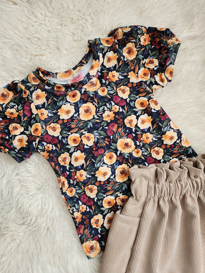 Floral top and ruffle skirt combo