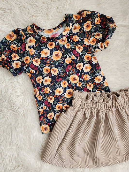 Floral top and ruffle skirt combo