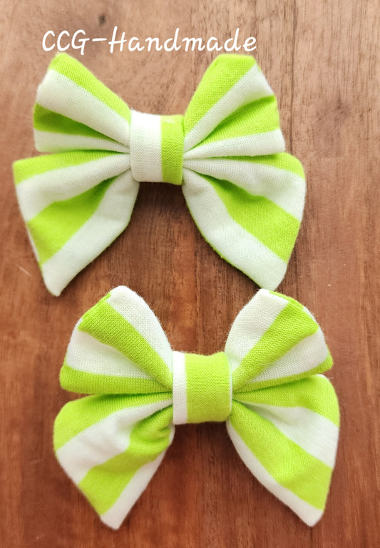 Lime Green Striped Piggie Bows