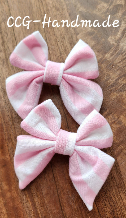 Baby Pink and White Striped Piggie Bows