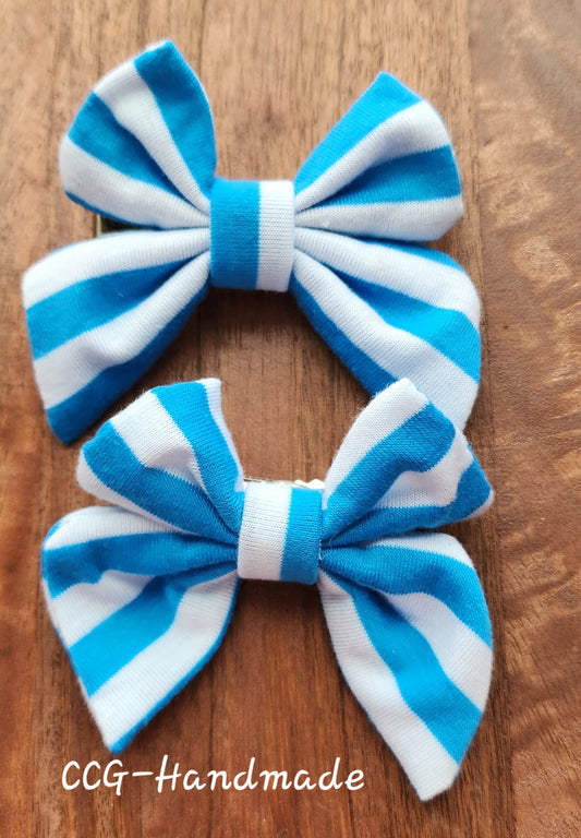 Blue and White Striped Piggie Bows