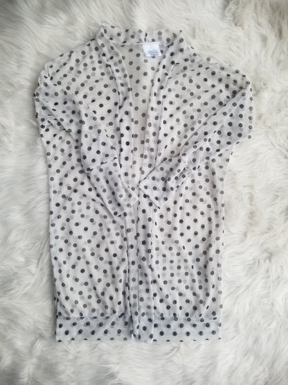 MESH-BLACK DOTS ON WHITE CARDIGAN