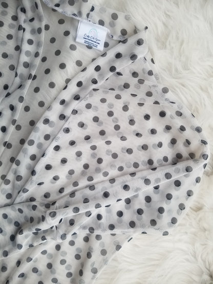 MESH-BLACK DOTS ON WHITE CARDIGAN