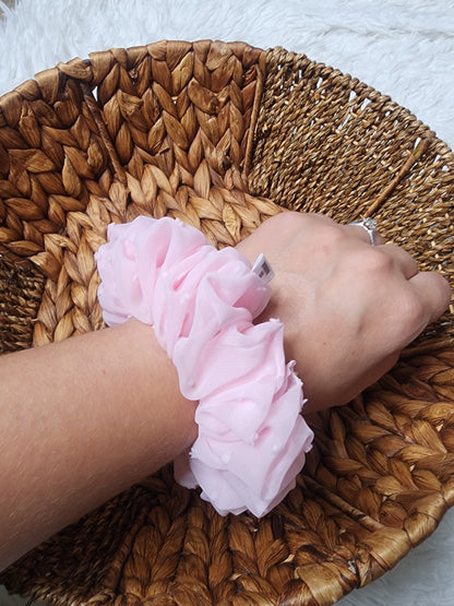 Baby pink chiffon scrunchie