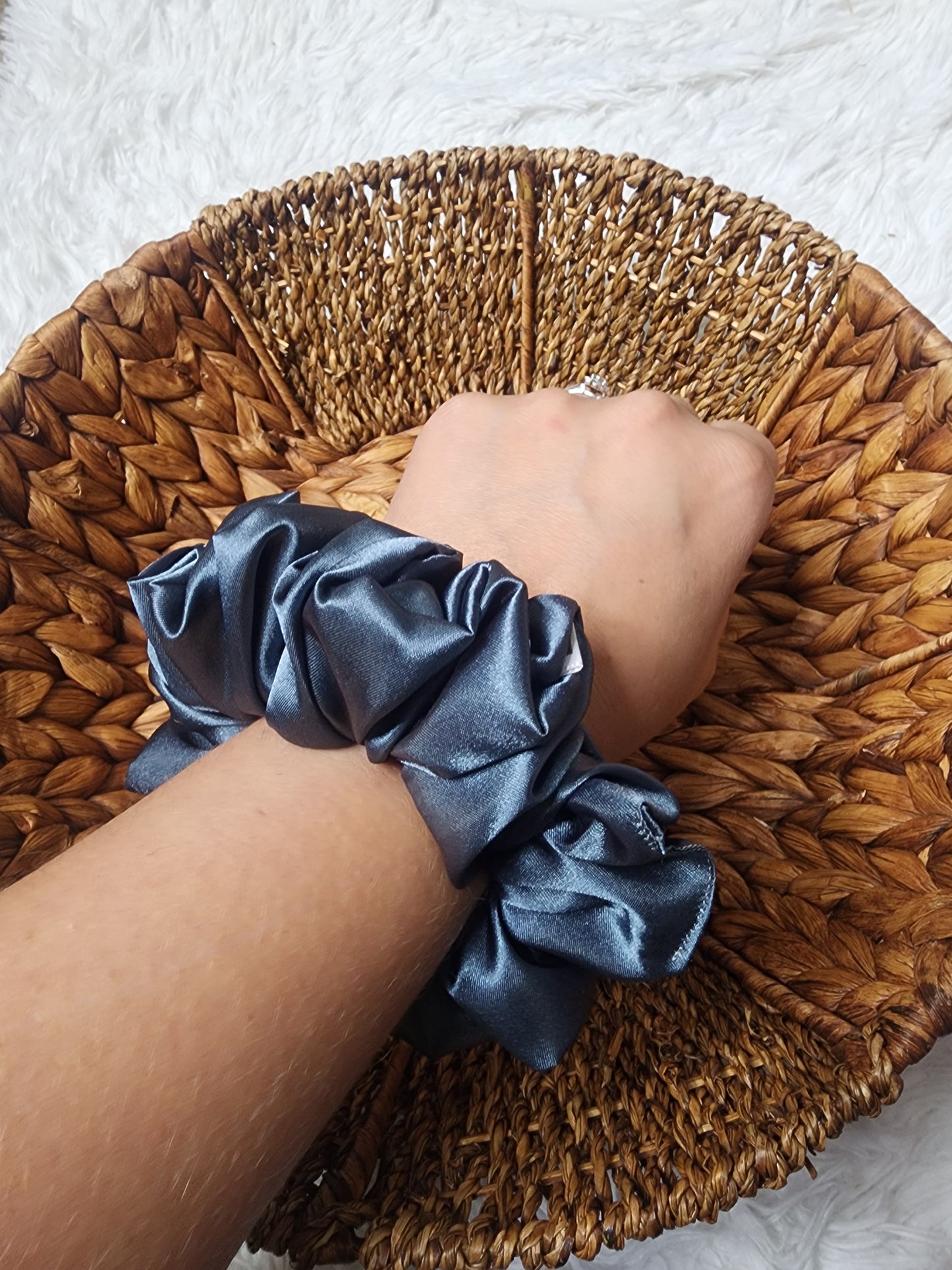 Midnight Blue Satin Scrunchie