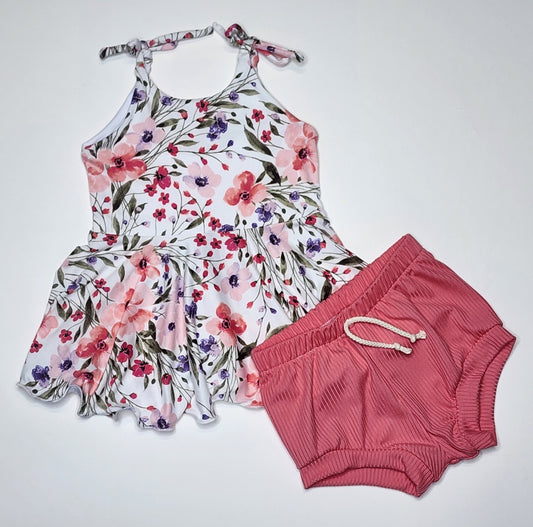 Brielle Peplum with shorties (white floral with pink)