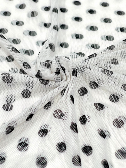 MESH-BLACK DOTS ON WHITE CARDIGAN