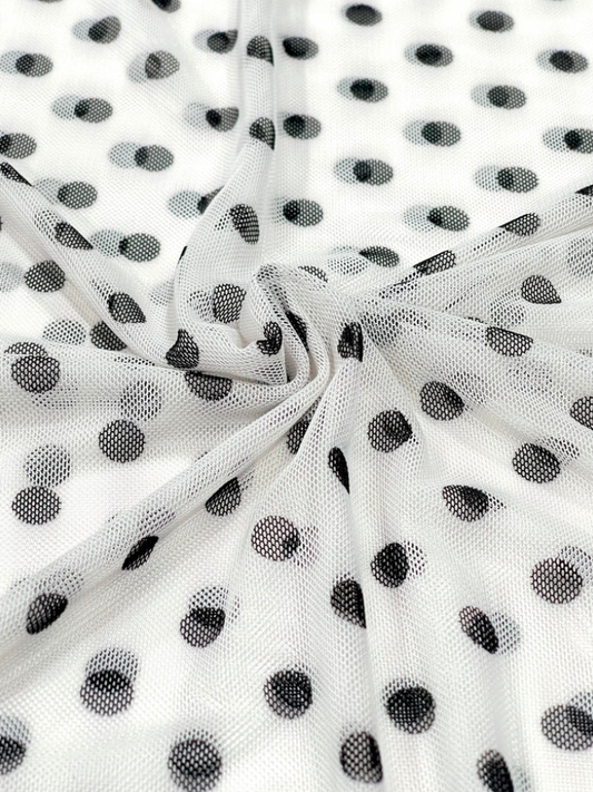 MESH-BLACK DOTS ON WHITE CARDIGAN
